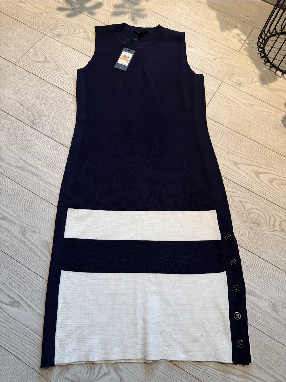 Tommy Hilfiger Navy and White Sleeveless Stripe Knit Dress